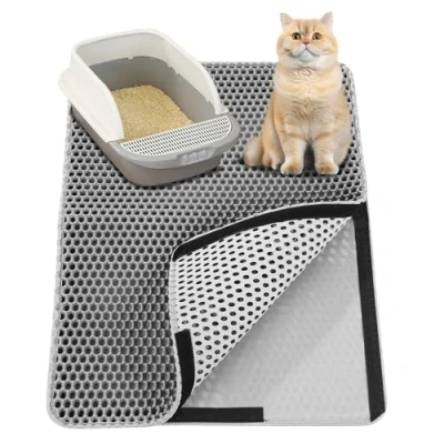 Afbeelding van kattenbakmat, 60 x 45 cm, klittenband, dubbellaags, mat waterdichte honingraat honingraat, EVA, kattenbakmat (grijs)