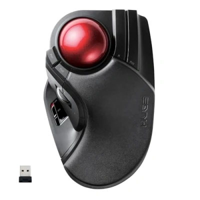 Afbeelding van ELECOM Grote trackballmuis, draadloos, 2,4 GHz, vingerbediening, 8 toetsen, polssteun bevestigd, 52 mm gladde rode bal, Windows 11, MacOS (M HT1DRBK)