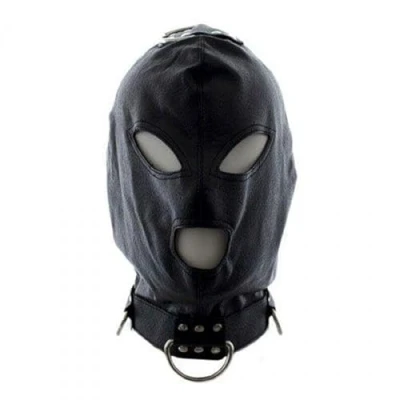 Afbeelding van Kunstleren Bondage Masker met Haken Zwart