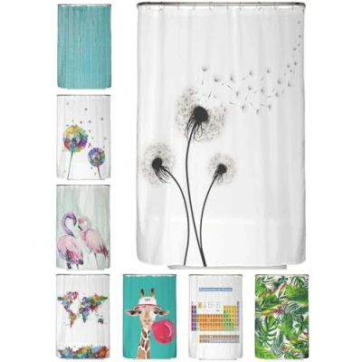 Afbeelding van arteneur® Douchegordijn, antischimmel, paardenbloem, 120 x 200 cm, gerecycled, Oeko Tex Standard 100, verzwaarde zoom, ondoorzichtig, waterdicht, wasbaar, 8 ringen, zwart wit