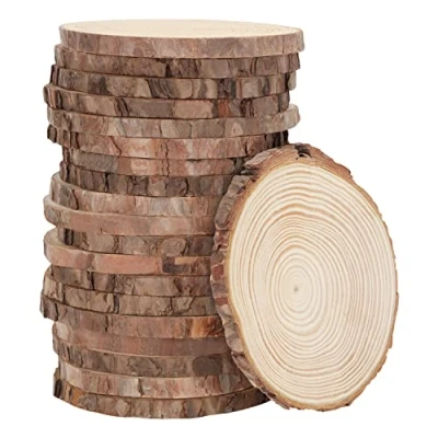 Afbeelding van Kurtzy 20 Pak Onbewerkt Natuurlijke Hout Snedes 13 15 cm Rustiek Houten Schijven met Bast en Gladde Afwerking Voor Kunst &amp; Hobby, DIY, Decoraties, Kerstornamenten