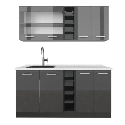 Afbeelding van Vicco Eenpersoonskeuken R Line, Antraciet hoogglans/antraciet, 160 cm , WB Marmer