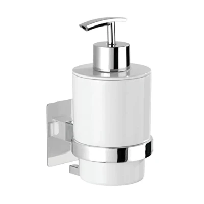 Afbeelding van WENKO Turbo Loc® Zeepdispenser Quadro, bevestiging zonder boren, vloeibare zeepdispenser, inhoud: 0,25 l, kunststof (ABS), 7 x 15 9,5 cm, chroom
