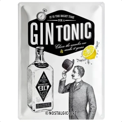 Afbeelding van Retro Metalen Reclamebord Gin Tonic 30 x 40 cm