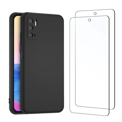 Afbeelding van NEW&#039;C Beschermhoes voor Xiaomi Redmi Note 10 5G, siliconen, ultradun, zwart en 2 x hard glas, displaybeschermfolie krasbestendig