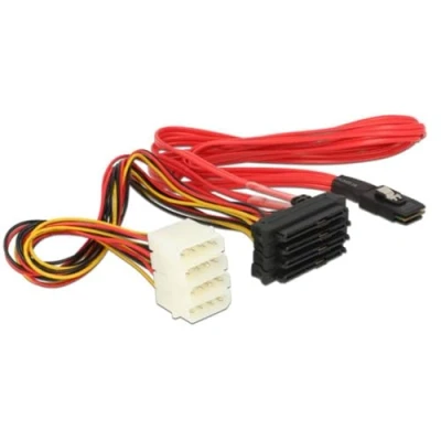 Afbeelding van Delock HDD Aansluitkabel [1x Mini SAS stekker (SFF 8087) 4x SATA combi 15+7 polig, IDE stroomstekker 4 polig] 0.50 m Rood, Geel, Zwart