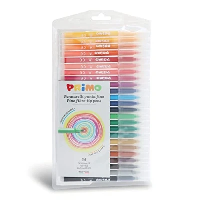 Afbeelding van Primo P606PEN24B vezelstiften in kunststof hoes, verschillende kleuren, 24 stuks