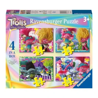 Afbeelding van Ravensburger puzzel Trolls 3, puzzelcollectie 4 in een doos, 10, 12, 14, 16 stukjes, voor kinderen, aanbevolen leeftijd 3 jaar
