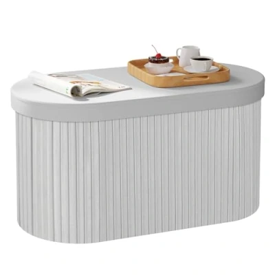 Afbeelding van WOLTU bank met opbergruimte, opvouwbare kist deksel, opbergdoos, ronde van MDF fluweel, 76 x 38 cm, lichtgrijs SH90hgr