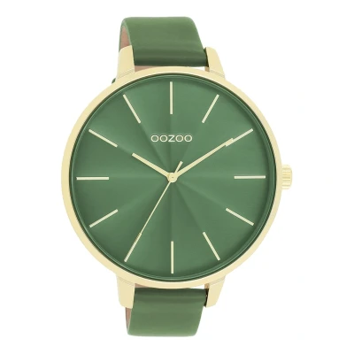Afbeelding van Goudkleurige OOZOO horloge met groene leren band C11349