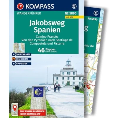 Afbeelding van KOMPASS Wanderführer Jakobsweg Spanien, Camino Francés. Von den Pyrenäen nach Santiago de Compostela und Fisterra, 46 Etappen mit Extra Tourenkarte