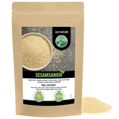 Image de Alpi Nature Graine de Sesame Blanc Décortiqué 1kg, Graines Crues Décortiquées
