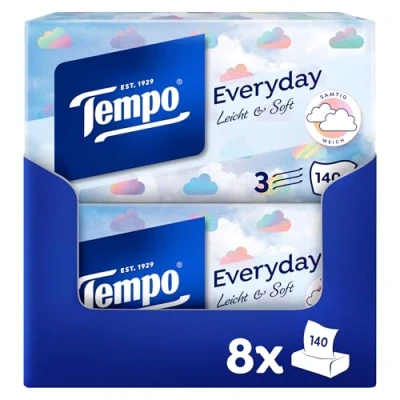 Afbeelding van Tempo tissues XXL Light Voordeelbox 8 x 140 stuks = 1120 zakdoekjes
