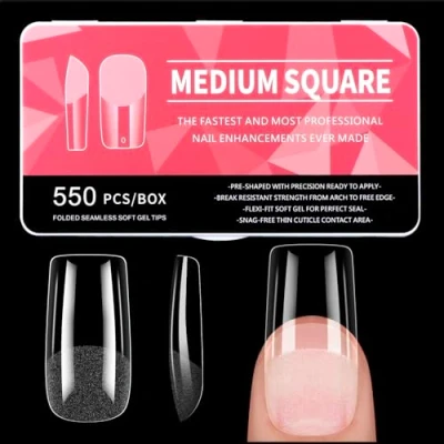Image de 550 Pièces Capsule Americaine Ongle Carré, 11 Tailles Capsules Ongles Gel Couverture Complète, Semi Givré Faux pour Débutant en Manucure, Prothésiste Ongulaire et Salons Nail Art à Domicile