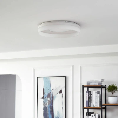 Afbeelding van Lucande Slimme plafondlamp RGB met dimmer 1licht Ijzer, plastic H: 9.3 cm zandwit Inclusief lichtbron