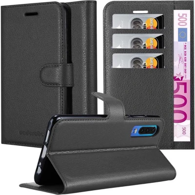 Afbeelding van Cadorabo Hoesje geschikt voor Huawei P30 in PHANTOM ZWART Beschermhoes met magnetische sluiting, standfunctie en kaartvakje Book Case Cover Etui