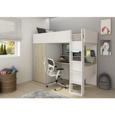 Afbeelding van Flow hoogslaper met bureau en kast 90x200 Eiken/wit