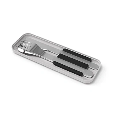 Afbeelding van MONBENTO Bestekset lunchbox MB Slim Box Onyx 3 delige vork mes lepel draagbaar bestek voor Bentos Original en Square Ideaal werk/school/picknick roestvrij staal zwart