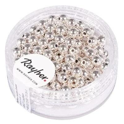 Image de RAYHER 1630222 rundperlen plastique 4 mm Boîte de 150 pièces (Argent)