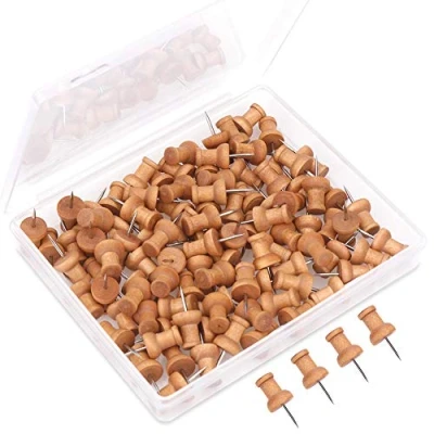 Afbeelding van H&amp;S houten pushpins 100 stuks tekenspelden Kurk prikbord duimspijkers kaartspelden Push Pin Board Notice Tekentafelspelden Kurkbord Accessoires