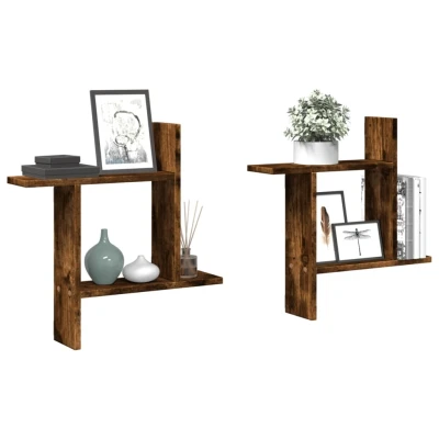 Afbeelding van Wandschappen 2 st 50x12x50 cm bewerkt hout gerookt eikenkleurig