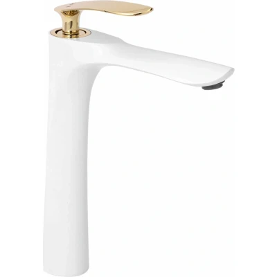 Afbeelding van REA Orbit Wastafelkraan/ Mengkraan Opbouw Hoog Model Glans Wit/Goud