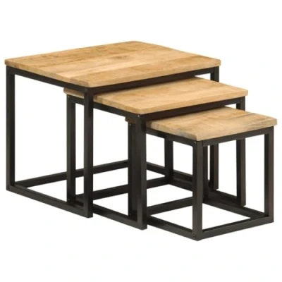 Image de vidaXL Tables basses gigognes 3 pcs bois massif de manguier et fer358561