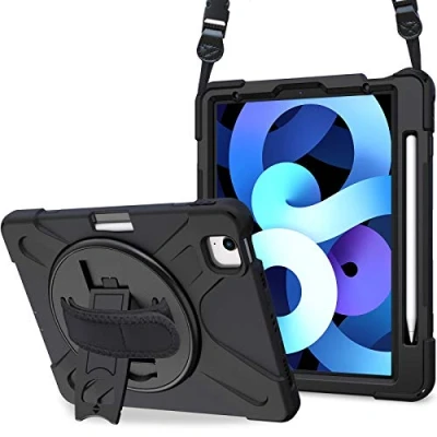 Afbeelding van ProCase Schokbestendige en robuuste beschermhoes voor iPad Air 5e generatie 2022/4e 2020 10,9 inch met 360 draaibare standaard verstelbare schouderriem, zwart