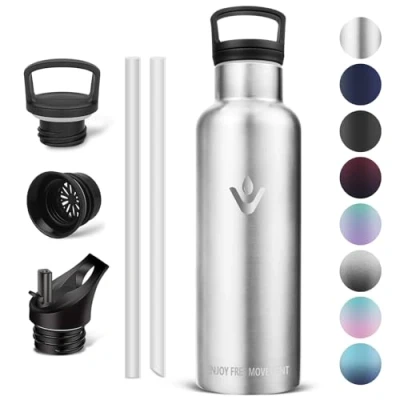 Afbeelding van Vikaster Roestvrijstalen thermosfles, 500 ml, BPA vrij, thermosfles met rietje, voor school, sport, fietsen, camping, fitness, outdoor