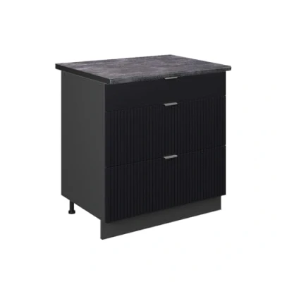 Afbeelding van Vicco Keukenonderkast Fame Line, Zwart gestreept/Antraciet, 80 cm met 3 laden, WB Antraciet