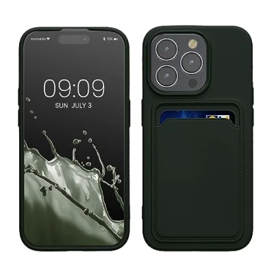Afbeelding van kwmobile telefoonhoesje geschikt voor iPhone 15 Pro Hoesje met pasjeshouder TPU case in donkergroen