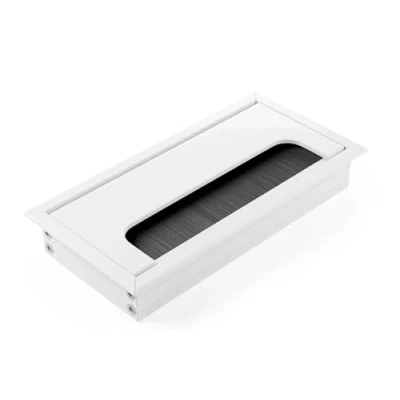 Afbeelding van ATM® Kabeldoorvoer voor kantoor, roestvrij staal met geïntegreerde borstel en klep, orde overzicht op de werkplek, rechthoekig (wit, 80 x 160 mm)
