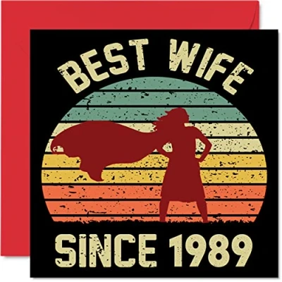 Afbeelding van Wenskaart voor de 33e verjaardag van vrouw echtgenoot Best Wife Since 1989 I Love You Gifts trouwdag partner, 145 mm x 30e