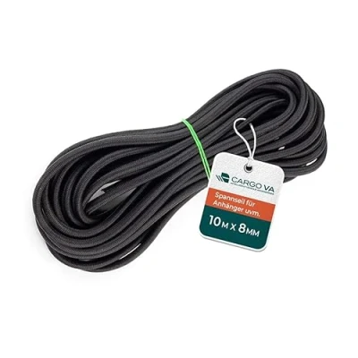 Afbeelding van CargoVA Rubber touw 8mm 10m zwart Uitzetbaar 80% rek Weerbestendig spankoord voor aanhangwagens, luifels, dekzeilen enz.