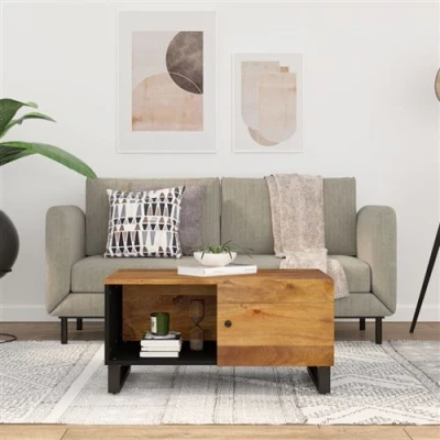 Afbeelding van Salontafel 80x50x40 cm massief mangohout en bewerkt hout
