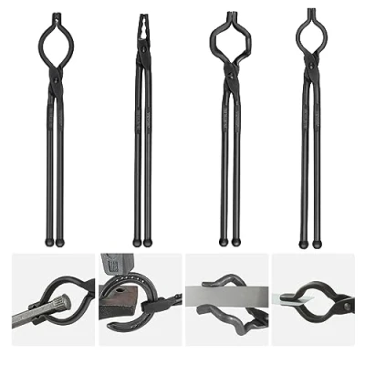 Afbeelding van VEVOR Smeedtang 4 stuks smeedtangen 46 cm V wolf kater in ZV en koolstofstaal grijptang lange handgreep goede grip veiligere bediening basismaterialen voor smid