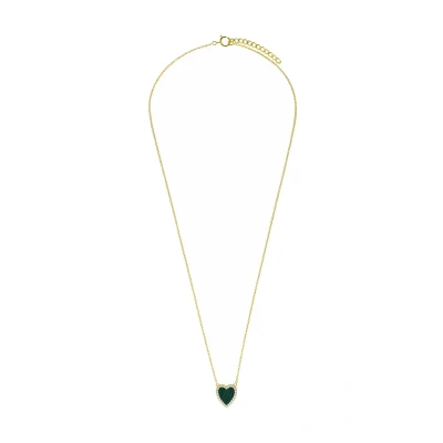 Afbeelding van Lucardi Dames Zilveren goldplated Ketting met een Malachite gemstone Staal Goud 45 cm