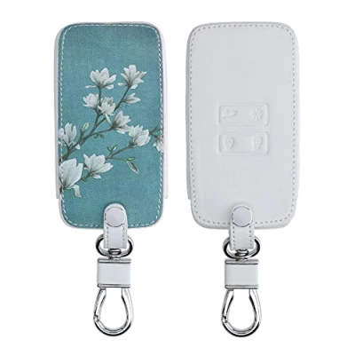 Afbeelding van kwmobile autosleutelhoes compatibel met Renault 4 knops Smartkey autosleutel (alleen Keyless Go) Hoesje van imitatieleer in taupe/wit/blauwgrijs Magnolia