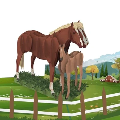 Afbeelding van MOKIO® Pop up kaart paard met veulen 3D cadeaukaart voor paardenliefhebbers, verjaardag, als voucherkaart paardrijlessen of geldgeschenken