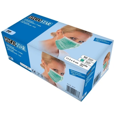 Afbeelding van Hygostar mondmasker medisch 3 laags groen 50 stuks met oorelastiek