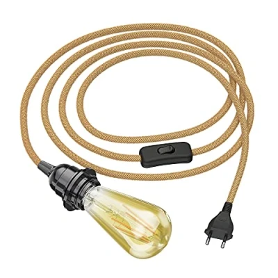 Afbeelding van ledscom.de LEKA Hennepkabel met stekker, schakelaar en E27 incl. vintage gouden led max. 814lm extra warm wit 3 niveaus