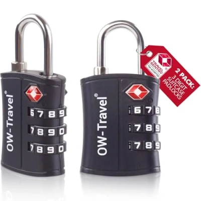 Afbeelding van OW Travel TSA hangslot voor koffer. 3 cijferig slot code ABS diefstalbeveiliging bagage kluisje opslag tent camping combinatie USA. Vliegtuig reisaccessoires: kofferslot TSA007, 30b)