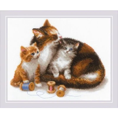 Afbeelding van RIOLIS Cat with Kittens borduren (pakket)