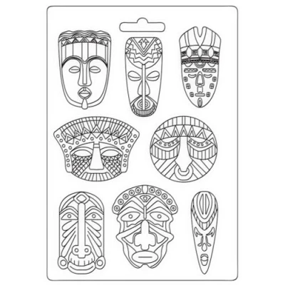 Afbeelding van Stamperia Soft Mould A4 Savana Tribal Masks (K3PTA4533) (DISCONTINUED)