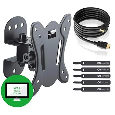 Afbeelding van wandhouder voor platte en gebogen LCD TV 33 69 cm (ca. cm) TFT scherm zwenkbaar VESA 75 x 100 zwart