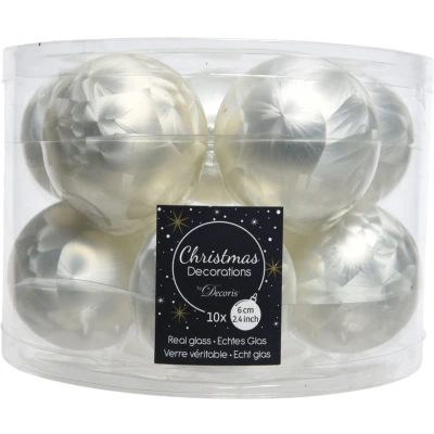 Afbeelding van Decoris Kerstballen 10 st wit ijslak glas mat glans 6 cm