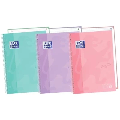 Afbeelding van Oxford , Europeanbook 3 Notitieboeken A4 microgeperforeerd, 1, extra grote kaft, spiraalbinding, A4+, geruit, 5 x cm, pastelkleuren