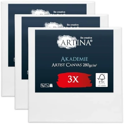 Afbeelding van Artina Akademie Set van 3 Schilderdoeken Canvas 30x30 cm Spieraam FSC® Hout Wit 100% Katoen 280 g/m135