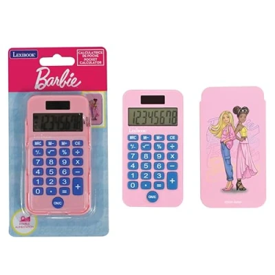 Afbeelding van Lexibook, Mattel Barbie C45BB rekenmachine met beschermdeksel, klassieke en geavanceerde functies, werkt op batterijen zonne energie, roze,