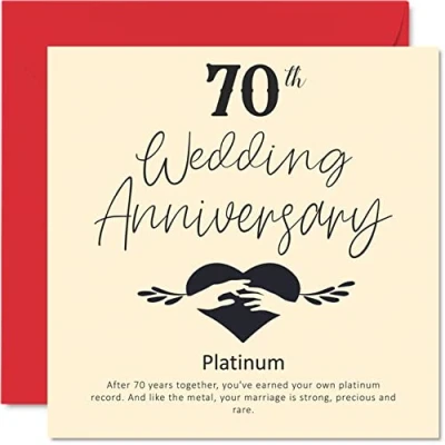 Afbeelding van Kaart voor 70e huwelijksverjaardag echtgenoot, vrouw, vriend, vriendin, platina verjaardagskaart vrouwen, mannen, haar, hem, 145 mm x